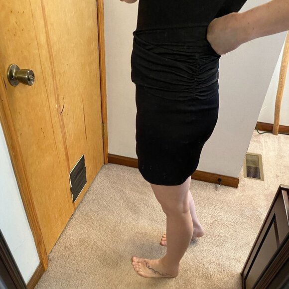 Black Halo Twist Strap Cross Bodice Fitted Mini Little Black Dress - Picture 9 of 10